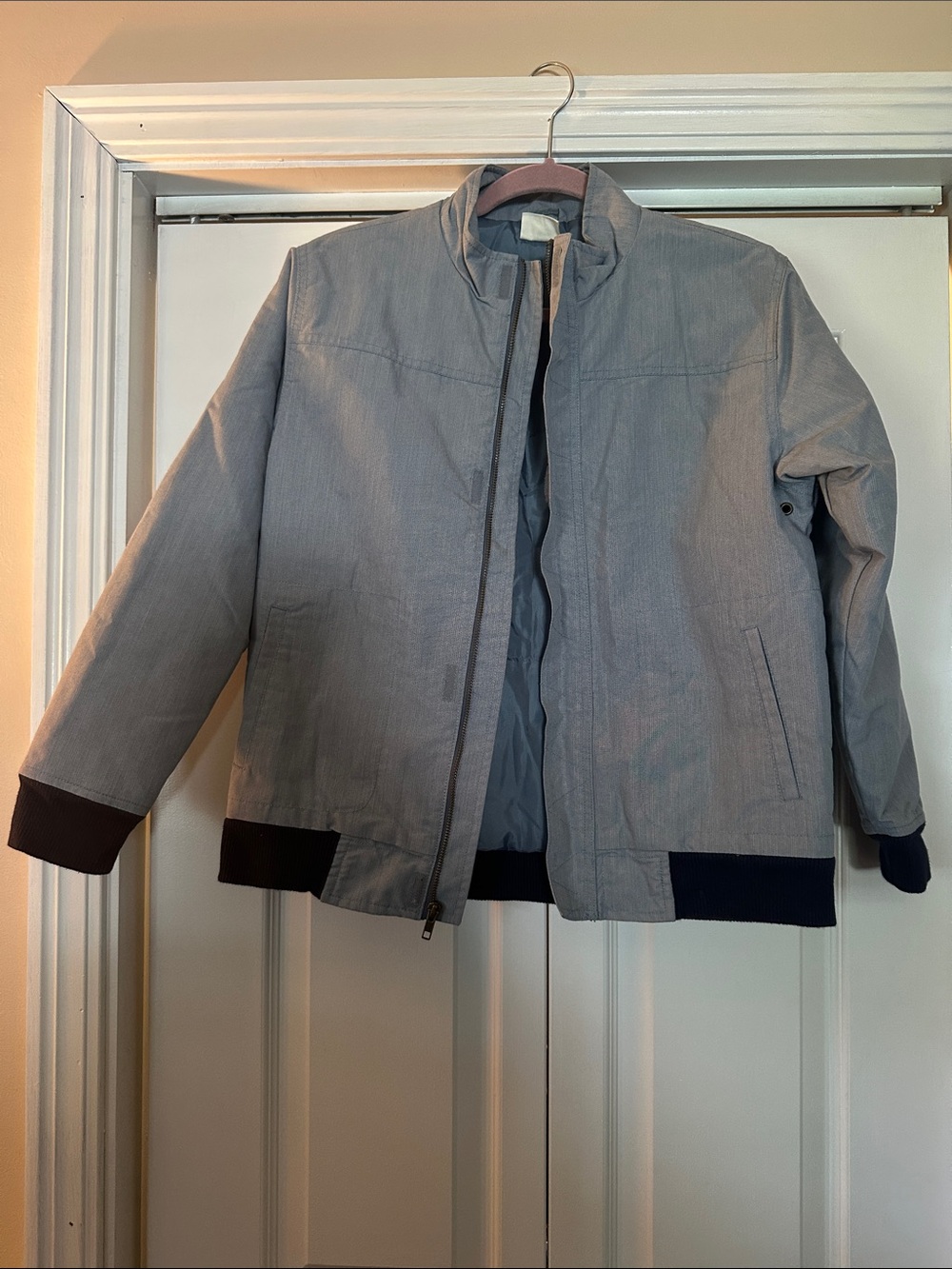 Crazy 8 Light Gray Bomber Jacket with Navy Trim